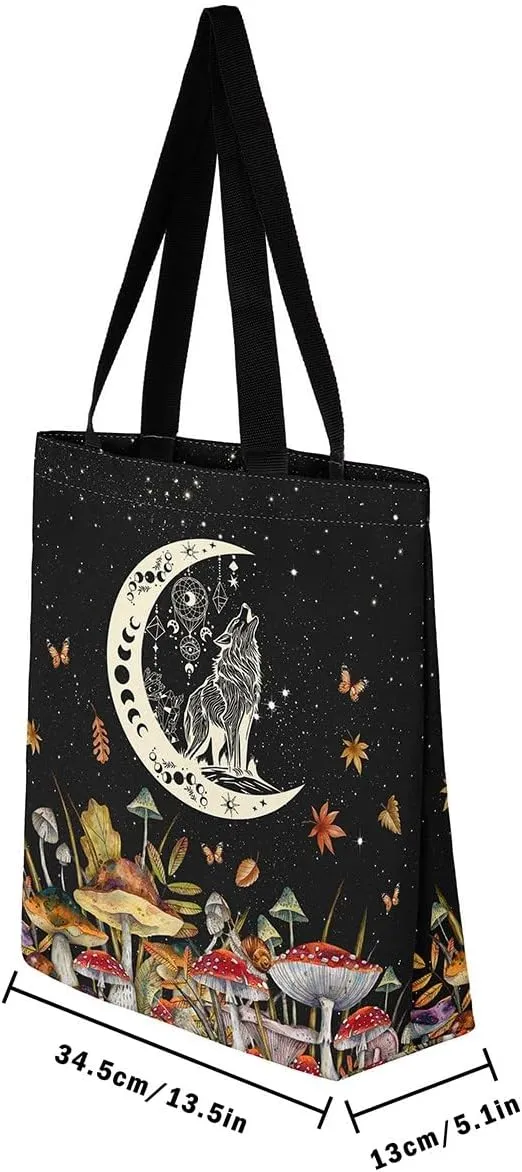 Cartoon Canvas Tote Bag 19.7x5.1 Inch Cute Decor Shoulder Handbags for Shopping Gym
