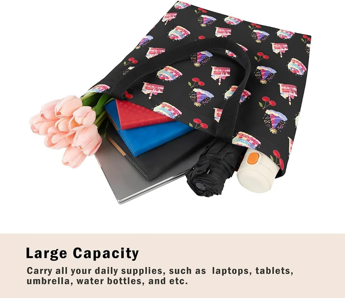 Cartoon Canvas Tote Bag 19.7x5.1 Inch Cute Decor Shoulder Handbags for Shopping Gym