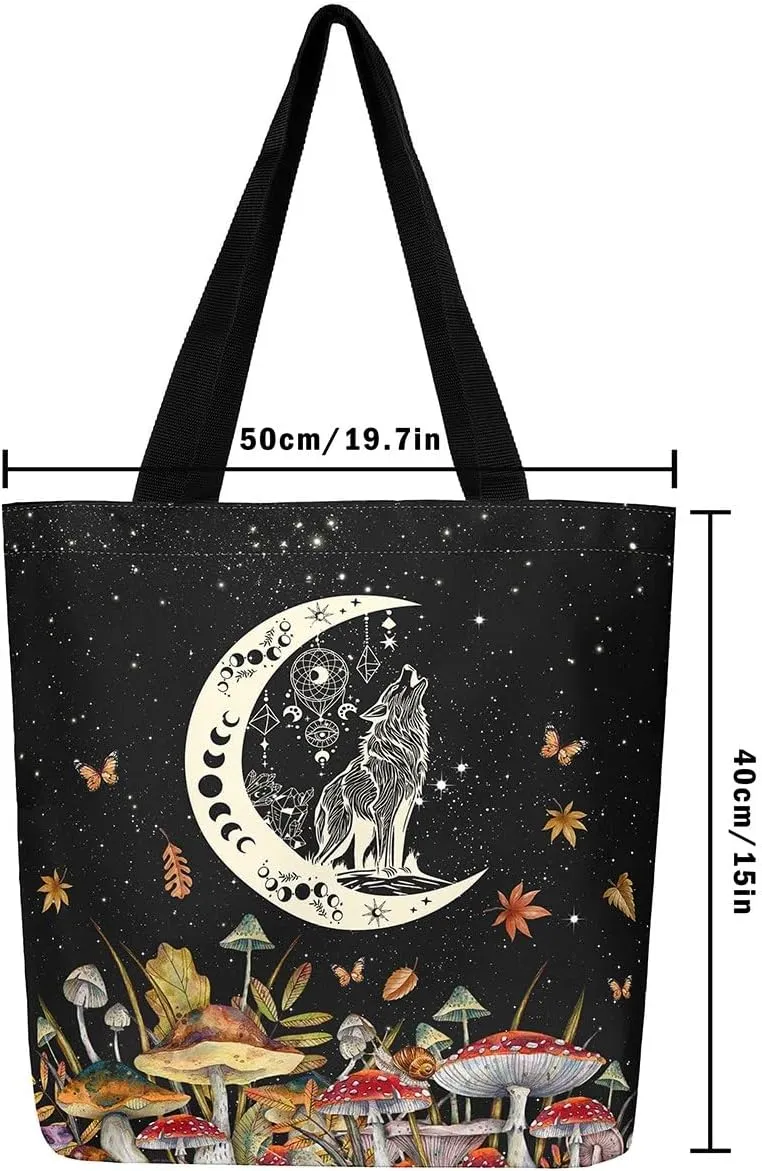 Cartoon Canvas Tote Bag 19.7x5.1 Inch Cute Decor Shoulder Handbags for Shopping Gym