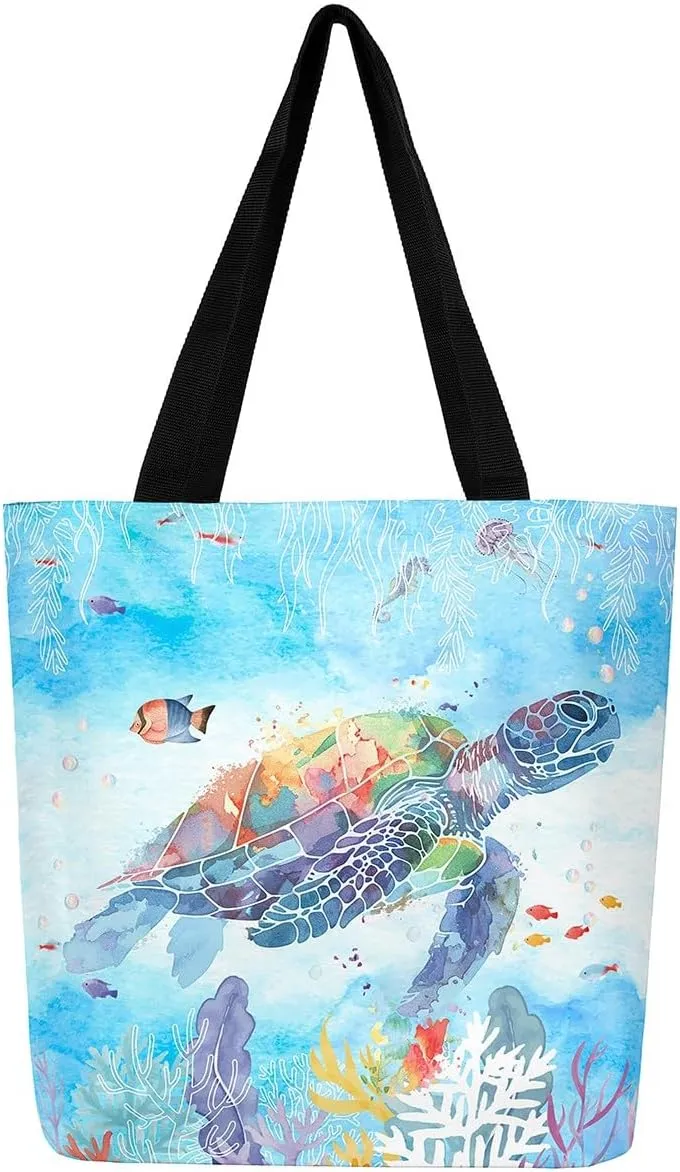 Cartoon Canvas Tote Bag Aesthetic for Women Girls,Cute Animals Reusable Grocery Handbag
