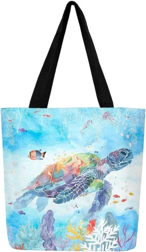 Cartoon Canvas Tote Bag Aesthetic for Women Girls,Cute Animals Reusable Grocery Handbag