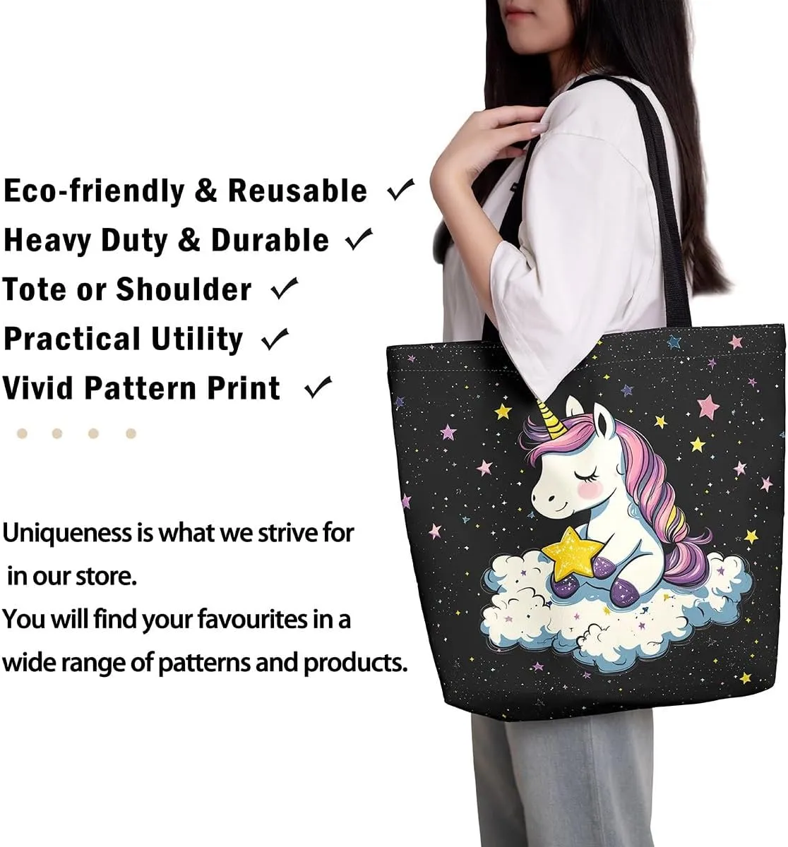 Cartoon Canvas Tote Bag Aesthetic for Women,Cute Animals Reusable Grocery Handbag