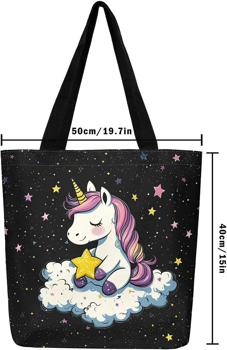 Cartoon Canvas Tote Bag Aesthetic for Women,Cute Animals Reusable Grocery Handbag