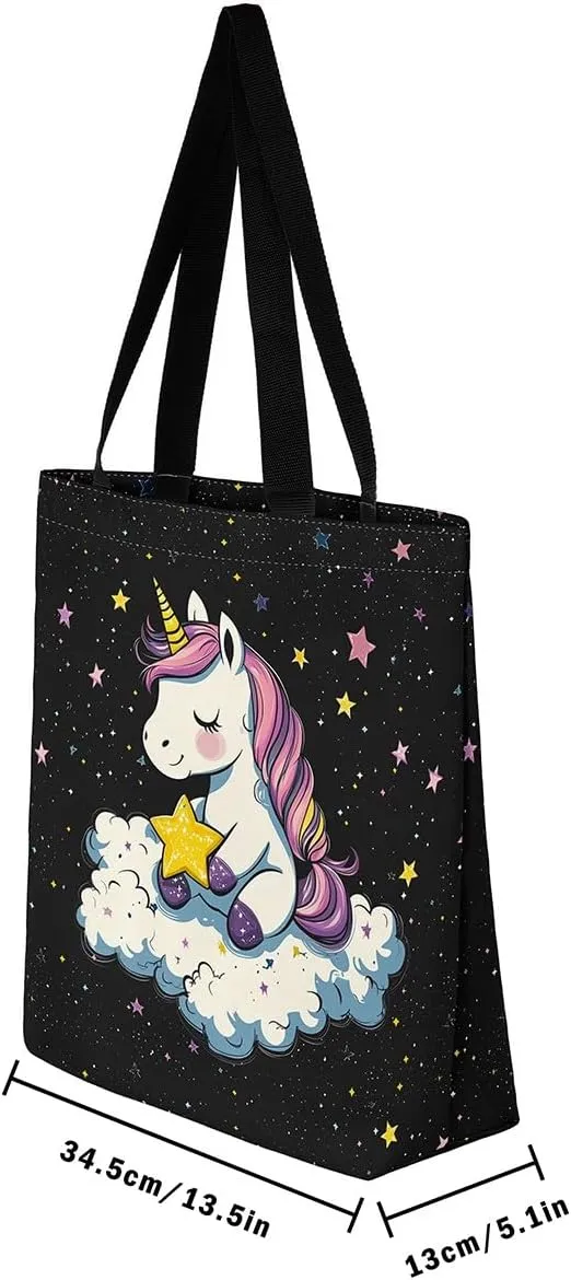 Cartoon Canvas Tote Bag Aesthetic for Women,Cute Animals Reusable Grocery Handbag