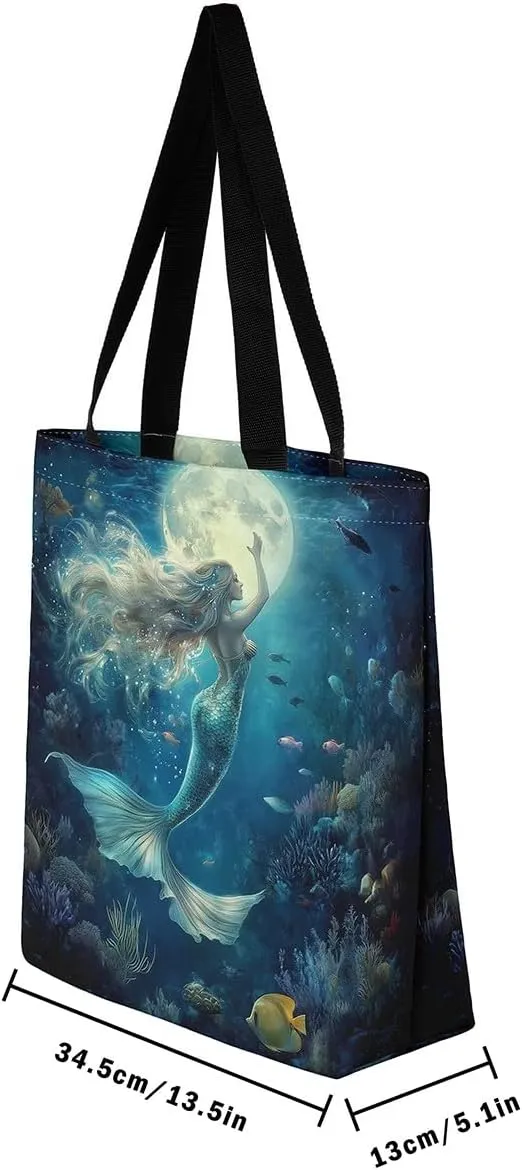 Cartoon Canvas Tote Bag Aesthetic for Women,Cute Animals Reusable Grocery Handbag