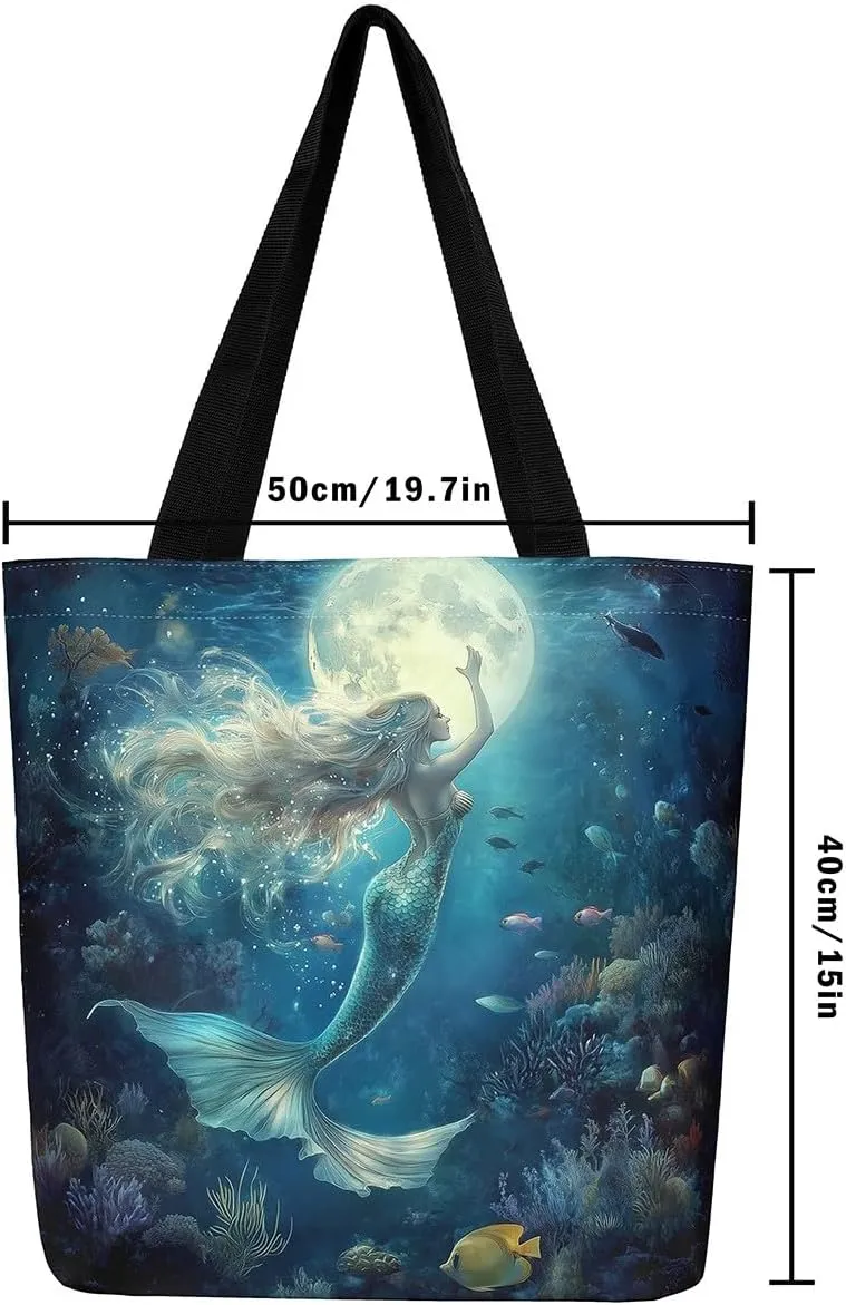 Cartoon Canvas Tote Bag Aesthetic for Women,Cute Animals Reusable Grocery Handbag