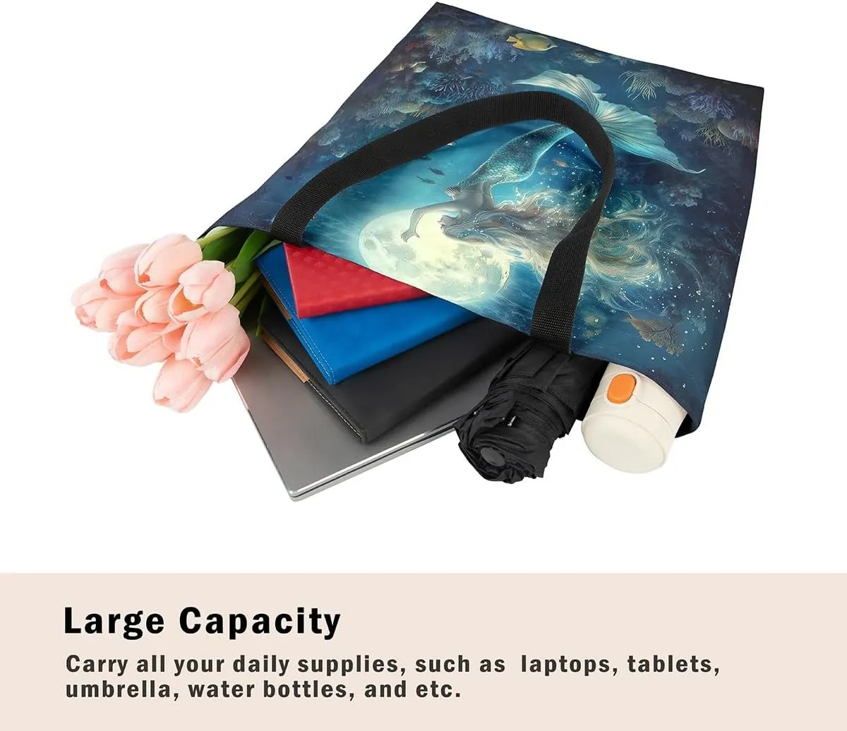 Cartoon Canvas Tote Bag Aesthetic for Women,Cute Animals Reusable Grocery Handbag
