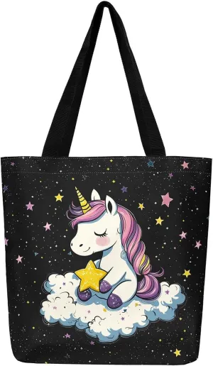 Cartoon Canvas Tote Bag Aesthetic for Women,Cute Animals Reusable Grocery Handbag
