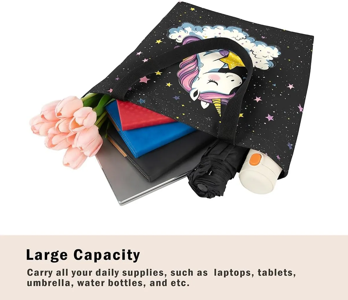 Cartoon Canvas Tote Bag Aesthetic for Women,Cute Animals Reusable Grocery Handbag