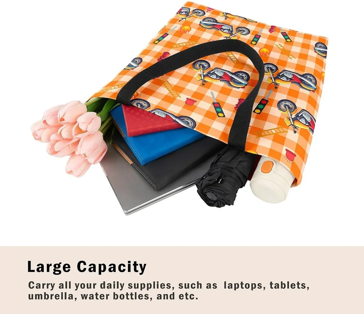 Cartoon Car Trucks Canvas Tote Bag 19.7x5.1 Inch Aesthetic Tote Bag for Adults Shopping Gym