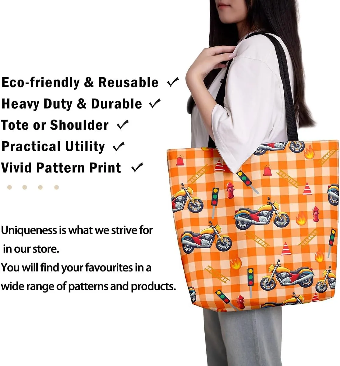 Cartoon Car Trucks Canvas Tote Bag 19.7x5.1 Inch Aesthetic Tote Bag for Adults Shopping Gym