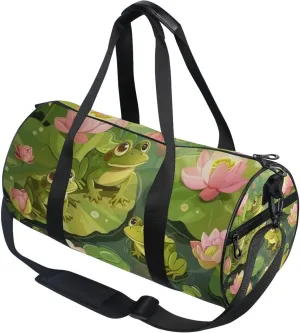 Cartoon Frogs in The Pond Lotus Leaves Gym Duffle Bag Women Men Sports Fitness Bag for Travel Workout Gymnastics Dance Ballet