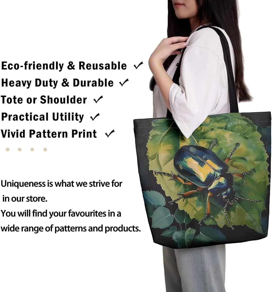 Cartoon Monkey Reusable Grocery Handbag,Cute Banana Print Canvas Tote Bag