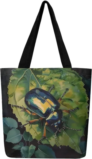 Cartoon Monkey Reusable Grocery Handbag,Cute Banana Print Canvas Tote Bag