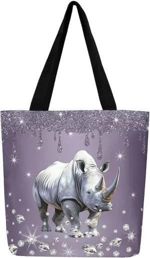 Castle Fairy Animals Theme Canvas Tote Bag,Diamond Sequin Fluid Art Aesthetic Shoulder Handbags for Shopping Gym