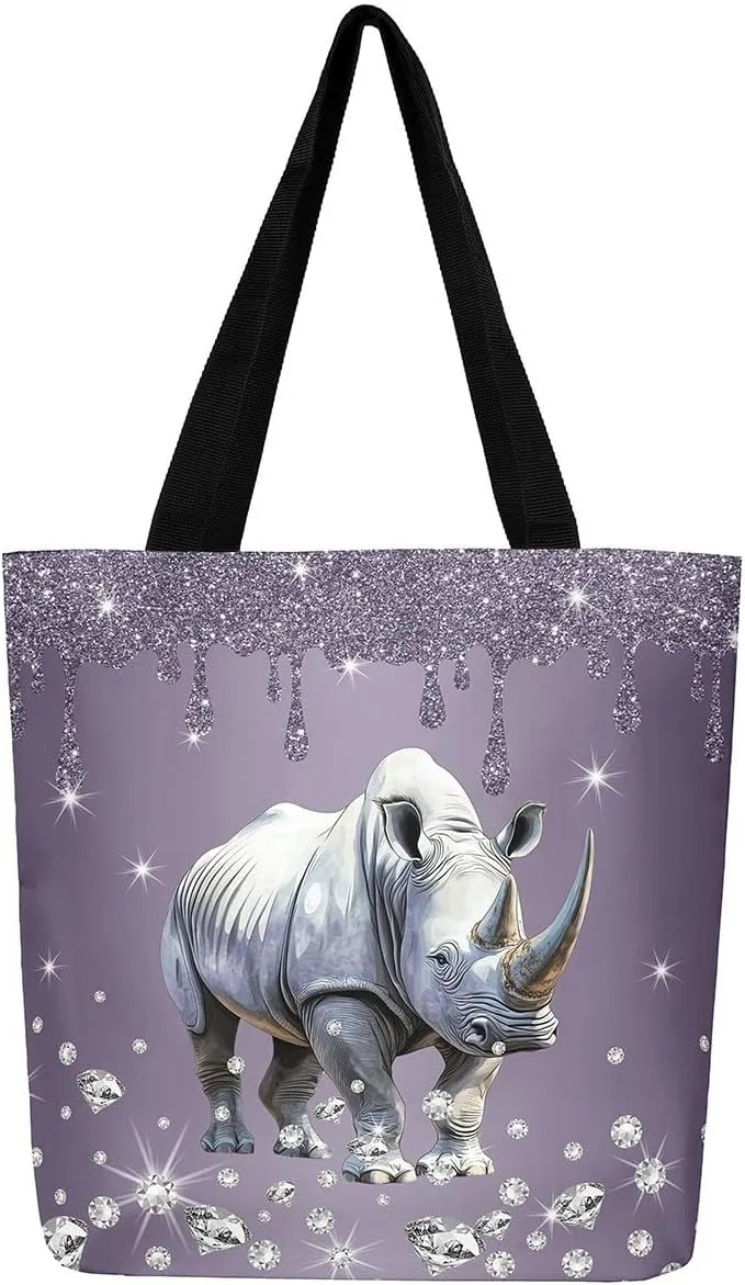 Castle Fairy Animals Theme Canvas Tote Bag,Diamond Sequin Fluid Art Aesthetic Shoulder Handbags for Shopping Gym