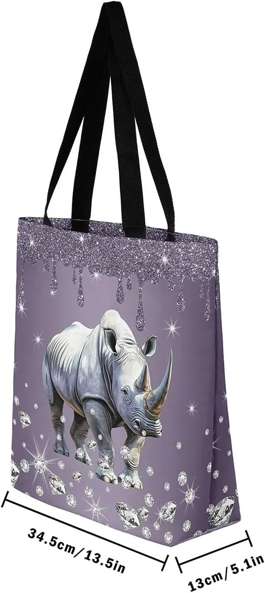 Castle Fairy Animals Theme Canvas Tote Bag,Diamond Sequin Fluid Art Aesthetic Shoulder Handbags for Shopping Gym
