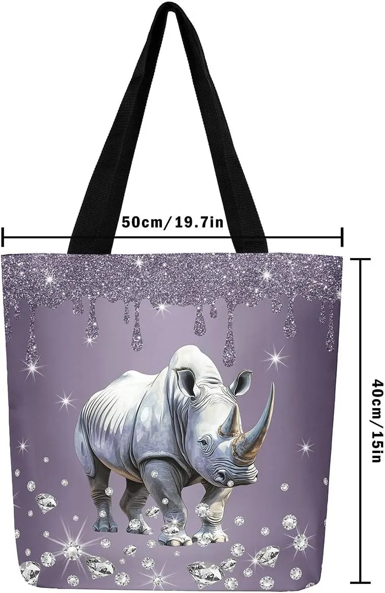 Castle Fairy Animals Theme Canvas Tote Bag,Diamond Sequin Fluid Art Aesthetic Shoulder Handbags for Shopping Gym