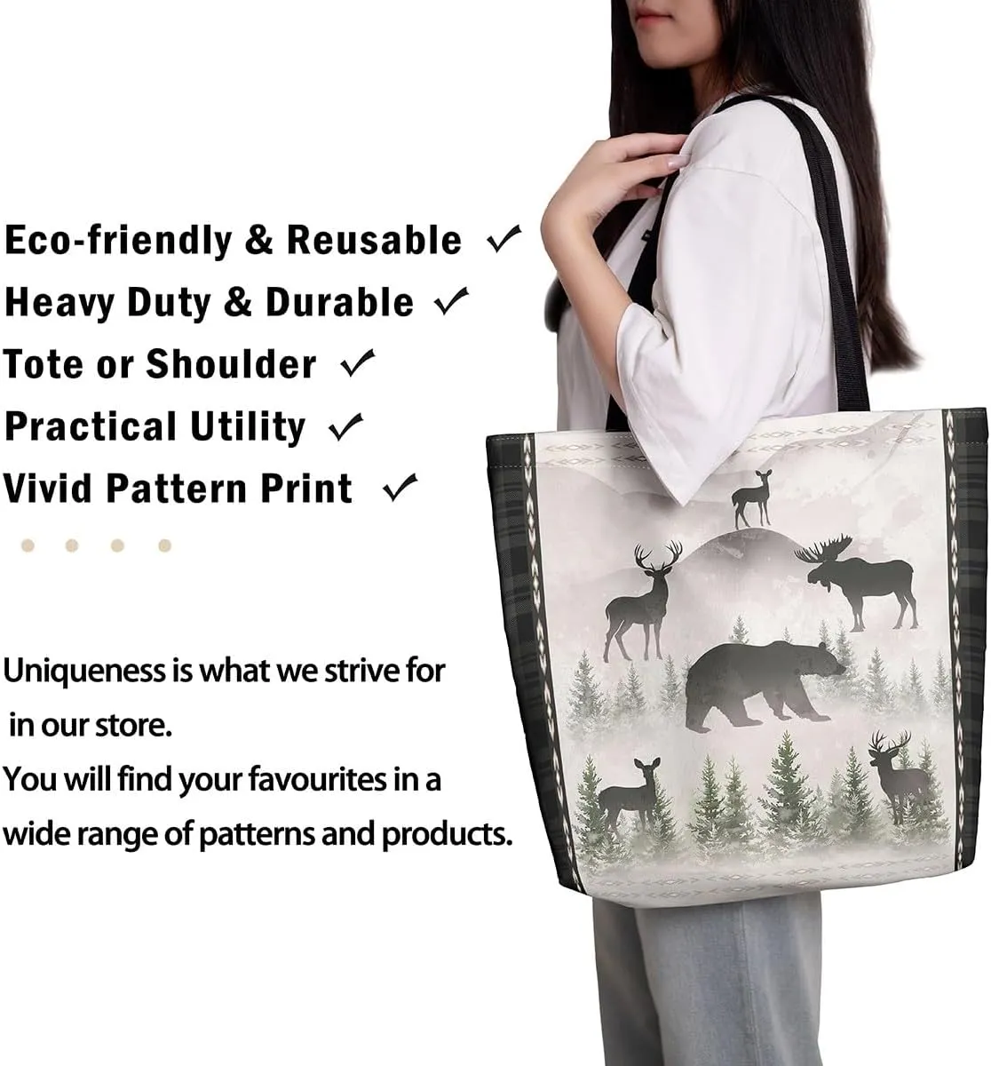 Castle Fairy Bear and Wolf Canvas Tote Bag Aesthetic for Women Girls