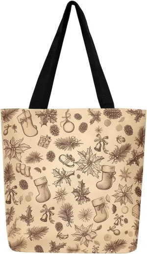 Castle Fairy Christmas Canvas Tote Bag Aesthetic for Teens,Shopping Bag Reusable Grocery Handbag
