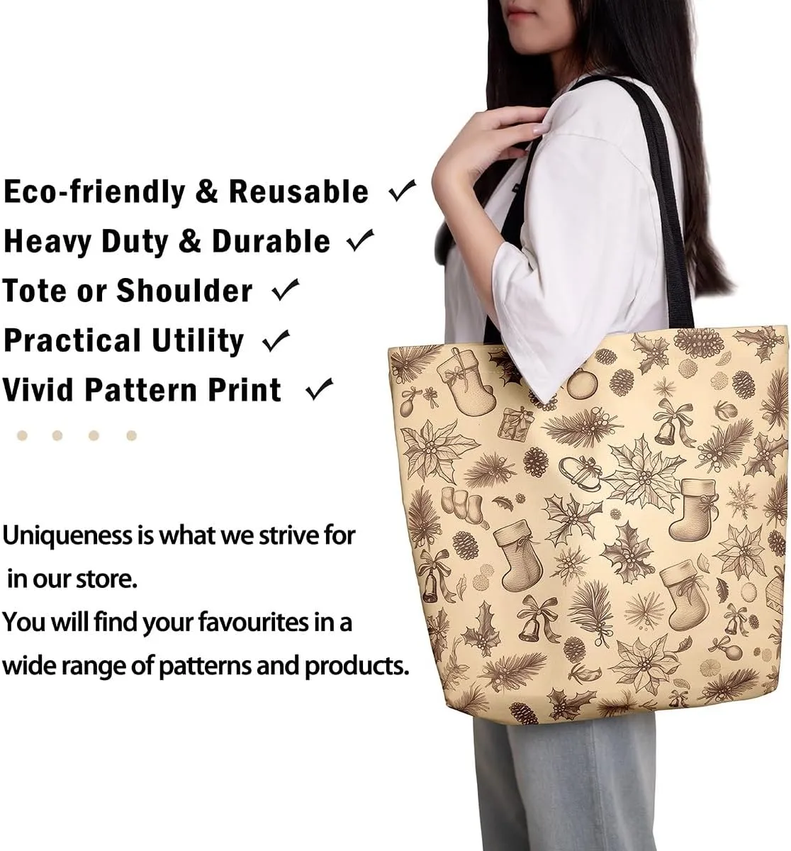 Castle Fairy Christmas Canvas Tote Bag Aesthetic for Teens,Shopping Bag Reusable Grocery Handbag