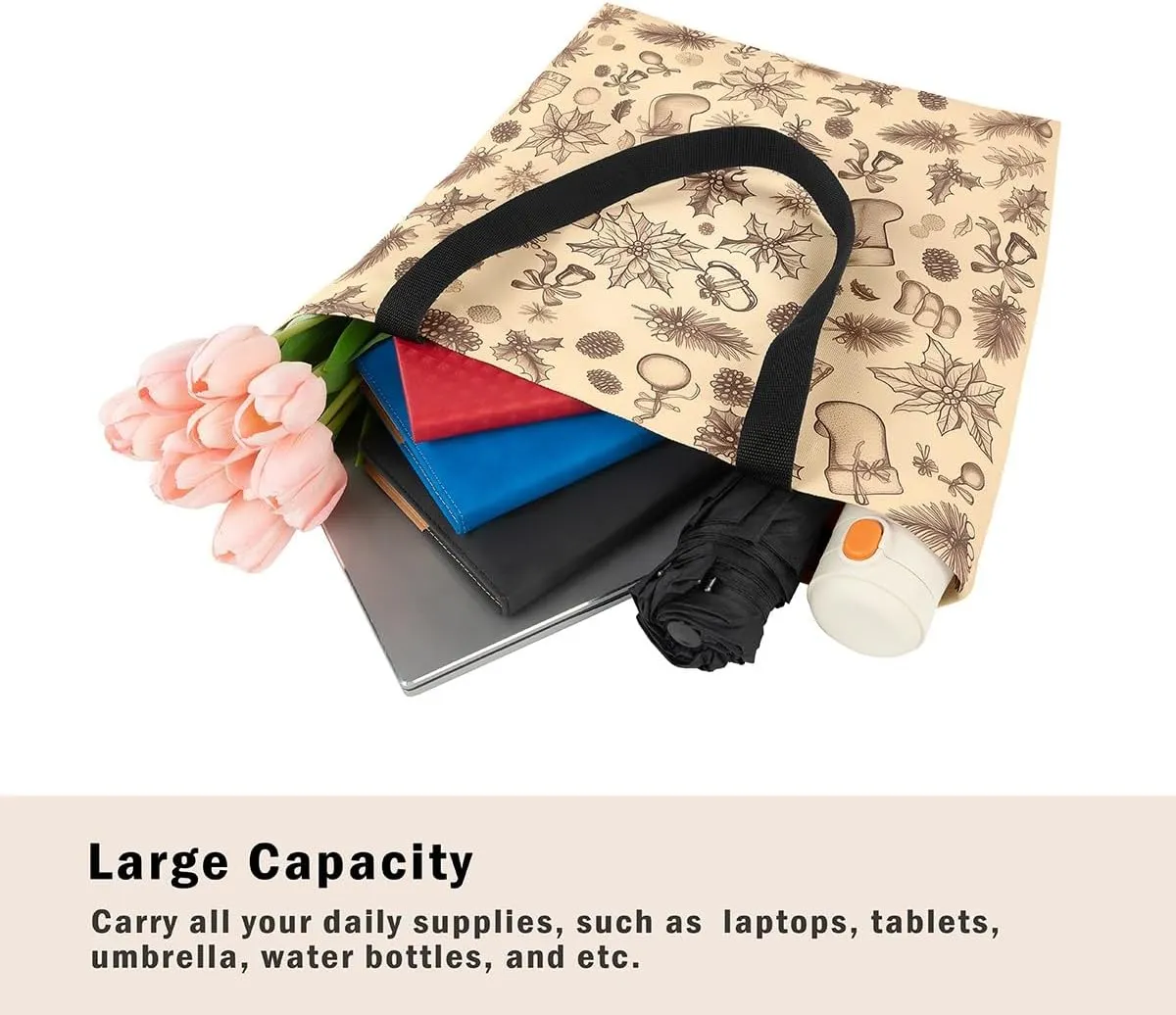 Castle Fairy Christmas Canvas Tote Bag Aesthetic for Teens,Shopping Bag Reusable Grocery Handbag