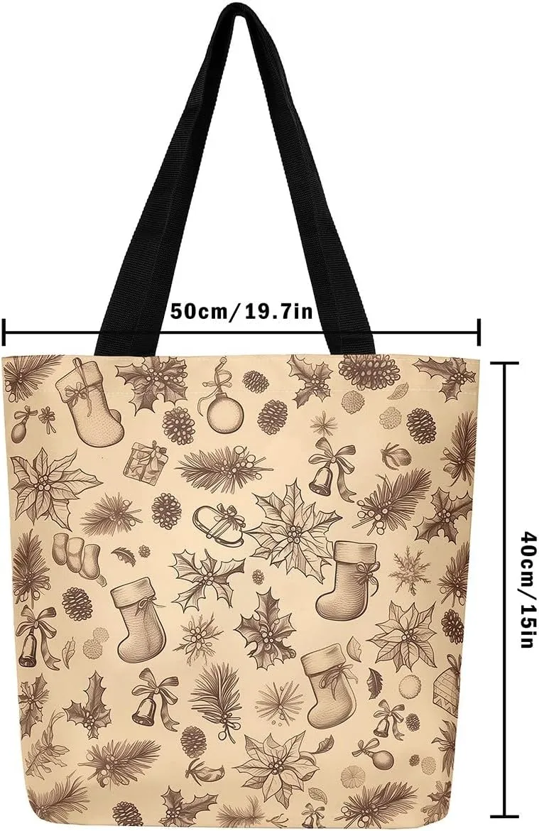Castle Fairy Christmas Canvas Tote Bag Aesthetic for Teens,Shopping Bag Reusable Grocery Handbag