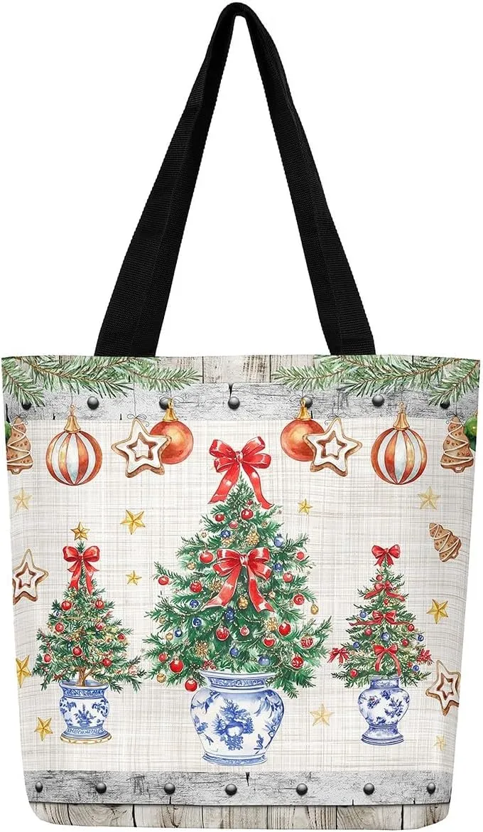 Castle Fairy Christmas Canvas Tote Bag Aesthetic for Women Girls,Xmas Reusable Grocery Handbag