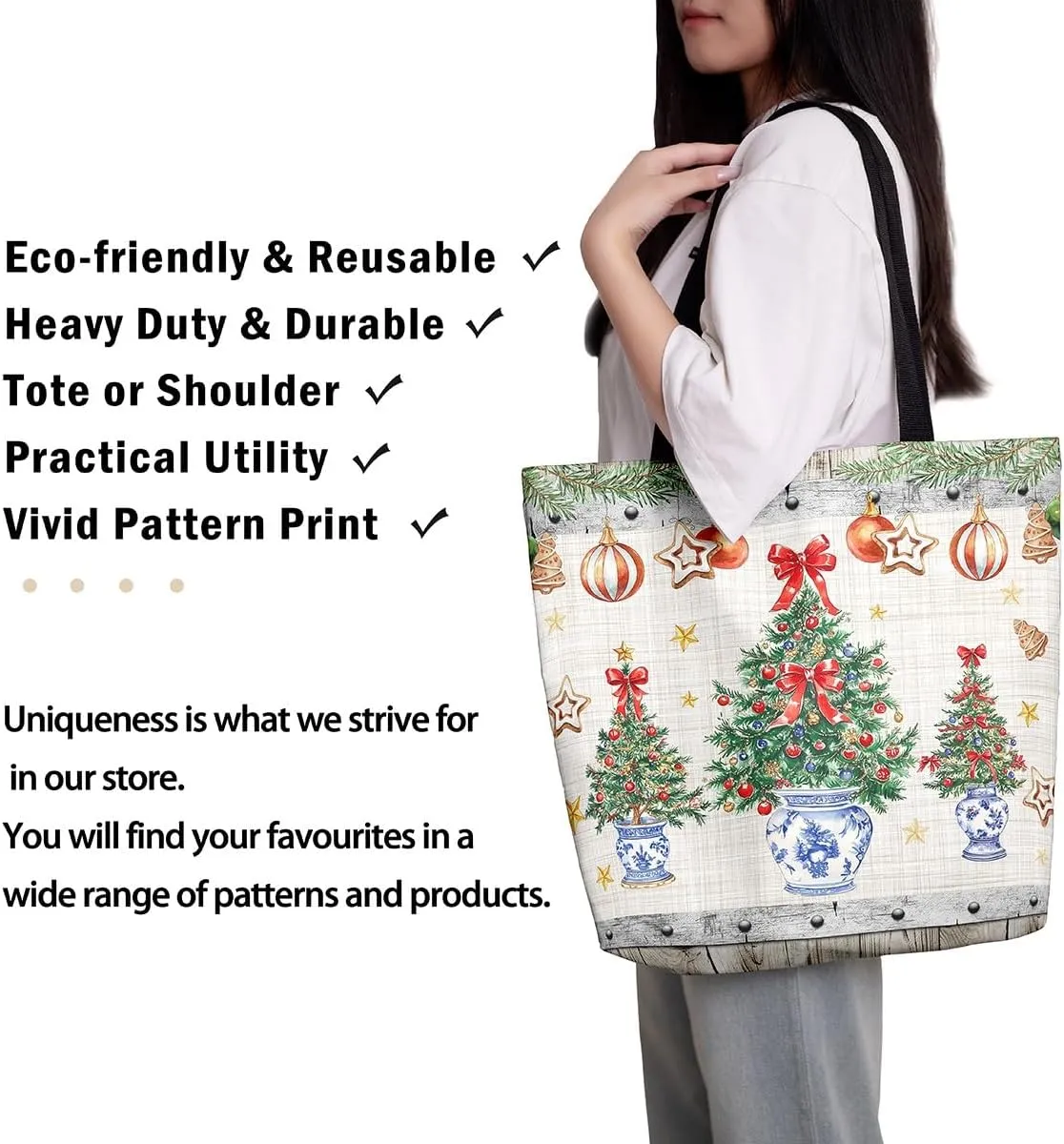 Castle Fairy Christmas Canvas Tote Bag Aesthetic for Women Girls,Xmas Reusable Grocery Handbag
