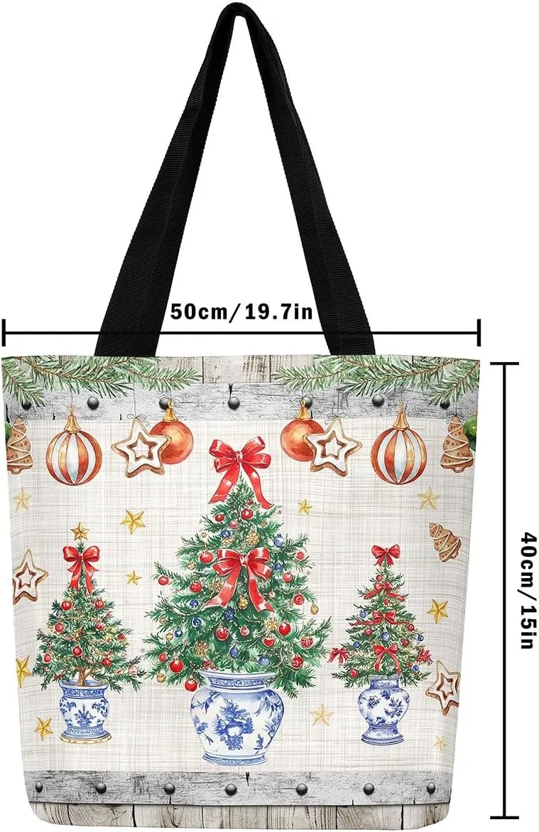 Castle Fairy Christmas Canvas Tote Bag Aesthetic for Women Girls,Xmas Reusable Grocery Handbag