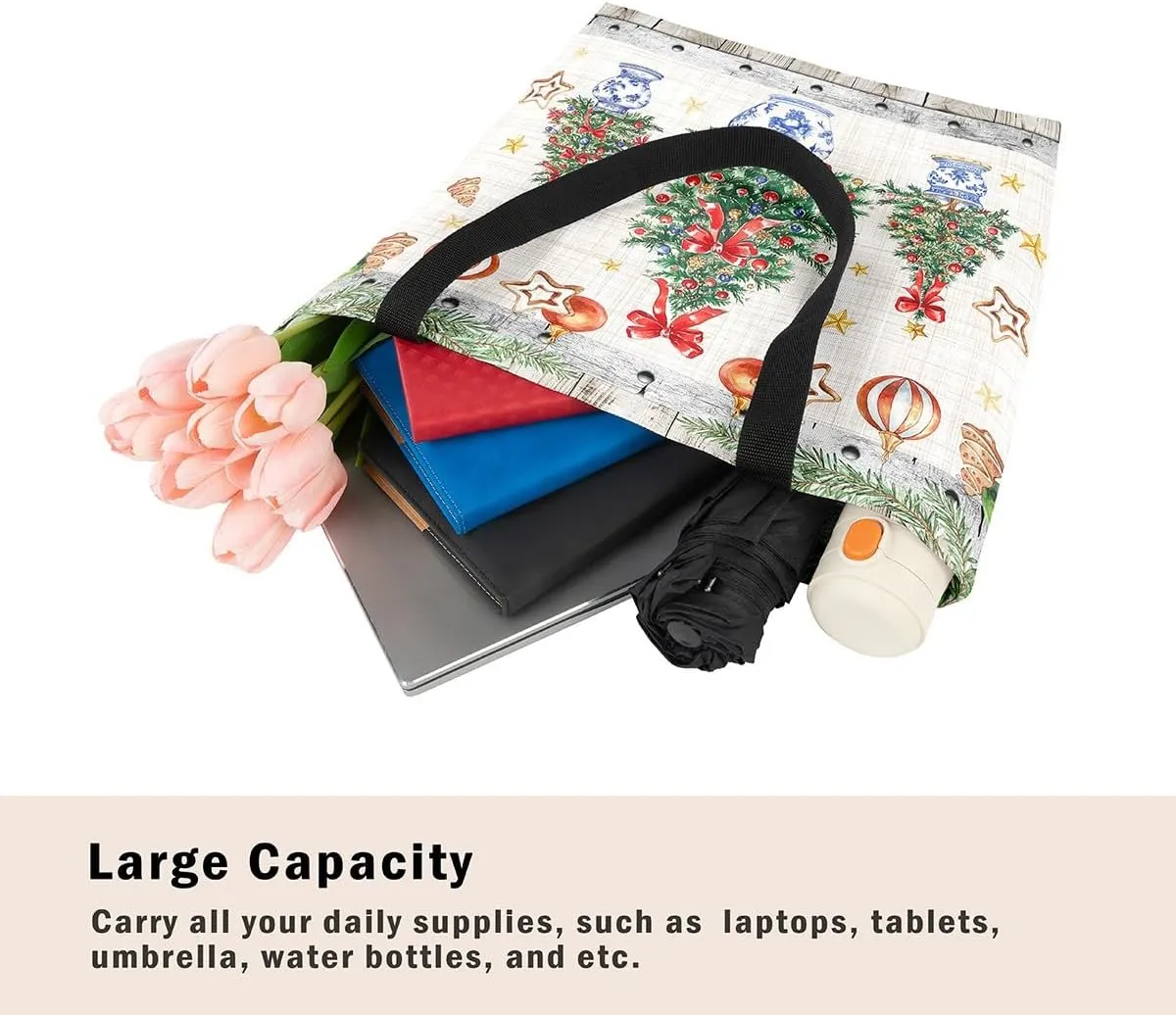 Castle Fairy Christmas Canvas Tote Bag Aesthetic for Women Girls,Xmas Reusable Grocery Handbag