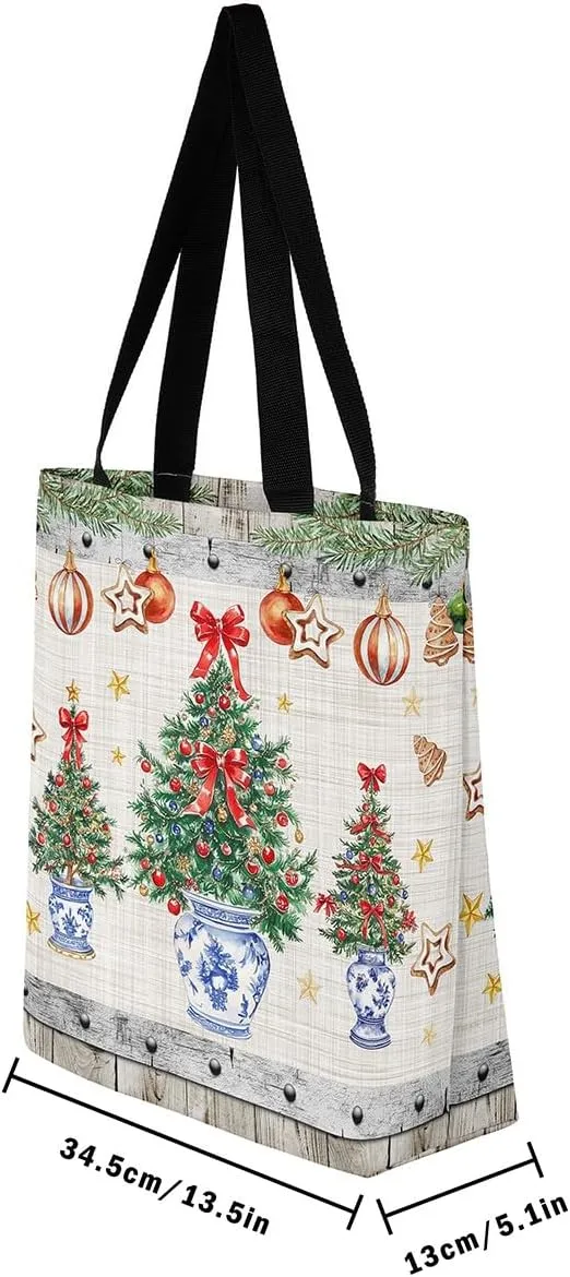 Castle Fairy Christmas Canvas Tote Bag Aesthetic for Women Girls,Xmas Reusable Grocery Handbag