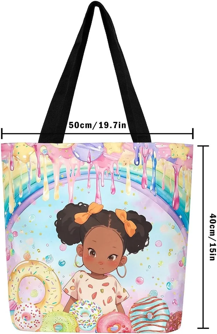Castle Fairy Hippie Flowers Canvas Tote Bag Aesthetic for Women Girls,Cute Animals Reusable Grocery Handbag