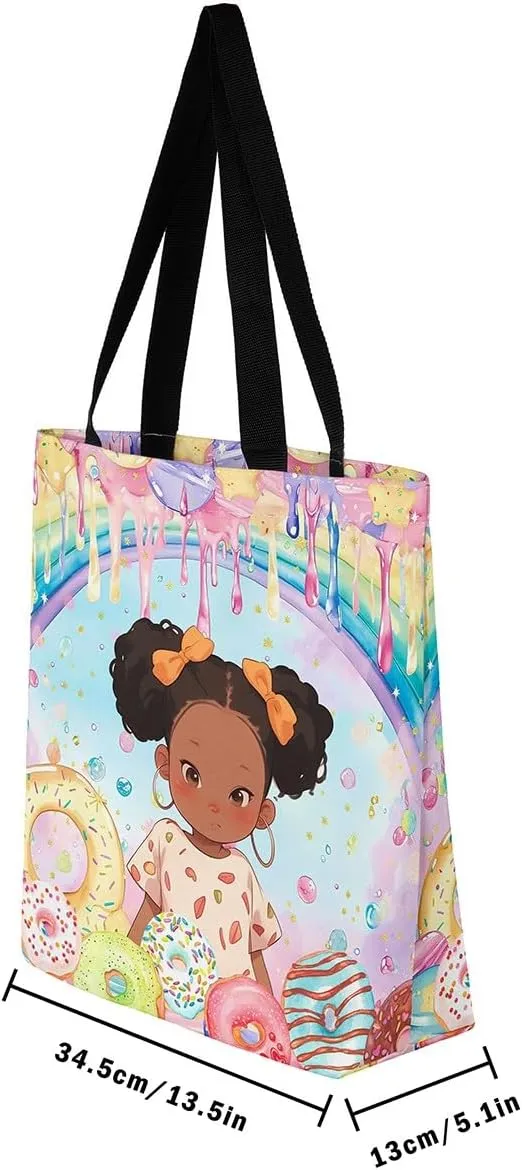 Castle Fairy Hippie Flowers Canvas Tote Bag Aesthetic for Women Girls,Cute Animals Reusable Grocery Handbag