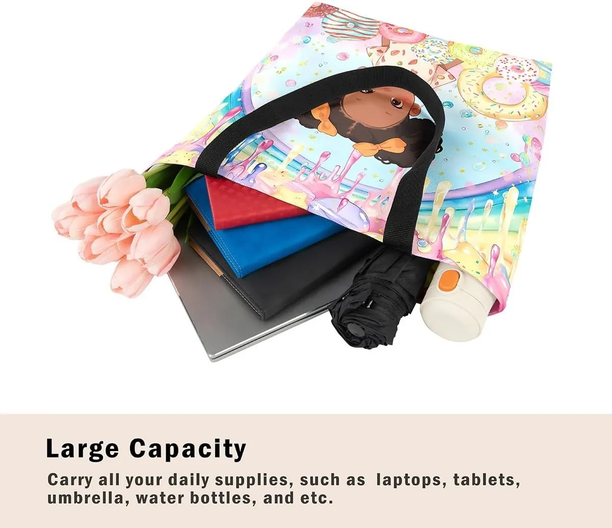 Castle Fairy Hippie Flowers Canvas Tote Bag Aesthetic for Women Girls,Cute Animals Reusable Grocery Handbag