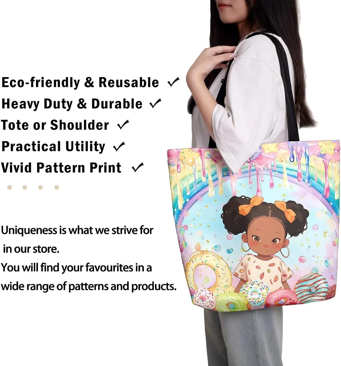 Castle Fairy Hippie Flowers Canvas Tote Bag Aesthetic for Women Girls,Cute Animals Reusable Grocery Handbag
