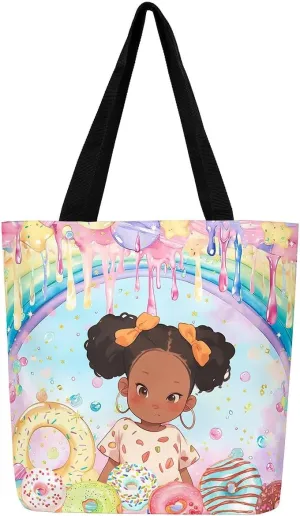 Castle Fairy Hippie Flowers Canvas Tote Bag Aesthetic for Women Girls,Cute Animals Reusable Grocery Handbag