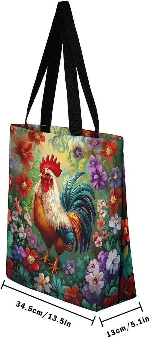 Castle Fairy Hunting Animal Theme Canvas Tote Bag,Rustic Farmhouse Large Capacity Shoulder Handbags,Shopping Grocery Bags