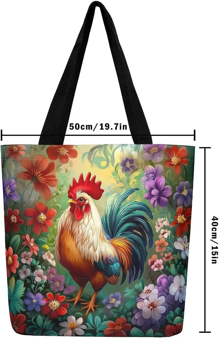 Castle Fairy Hunting Animal Theme Canvas Tote Bag,Rustic Farmhouse Large Capacity Shoulder Handbags,Shopping Grocery Bags