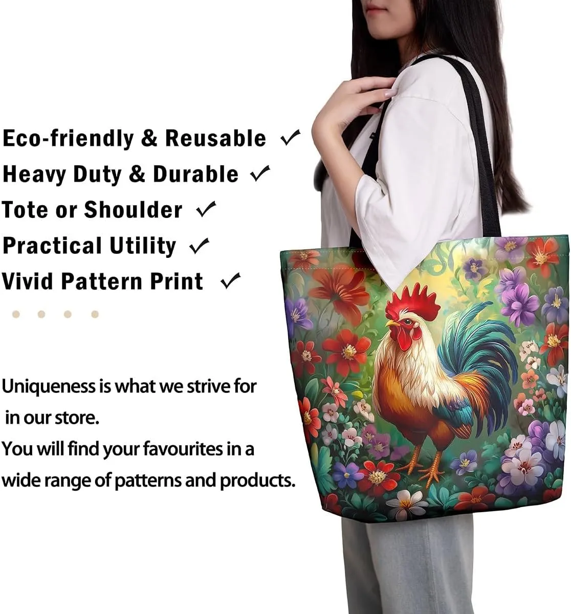 Castle Fairy Hunting Animal Theme Canvas Tote Bag,Rustic Farmhouse Large Capacity Shoulder Handbags,Shopping Grocery Bags