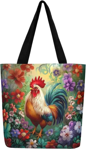 Castle Fairy Hunting Animal Theme Canvas Tote Bag,Rustic Farmhouse Large Capacity Shoulder Handbags,Shopping Grocery Bags
