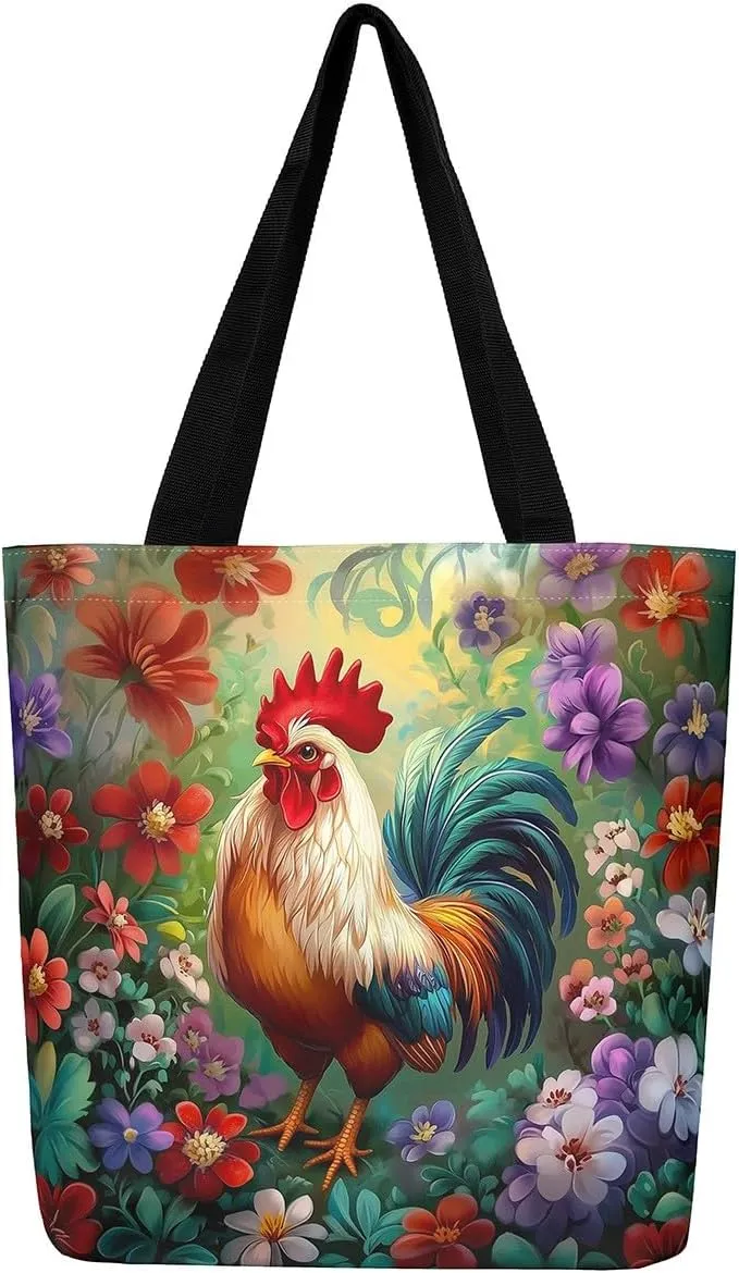 Castle Fairy Hunting Animal Theme Canvas Tote Bag,Rustic Farmhouse Large Capacity Shoulder Handbags,Shopping Grocery Bags