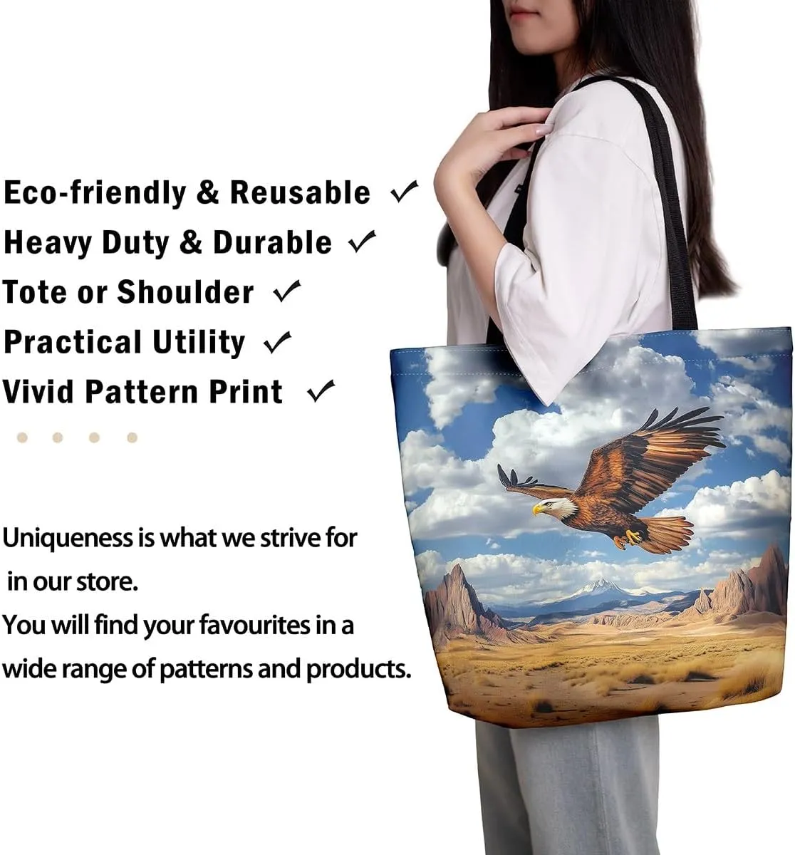 Castle Fairy Purple Elephant Canvas Tote Bag for Adults,Ethnic Tribal Animals Reusable Shopping Bags Portable Storage Handbag