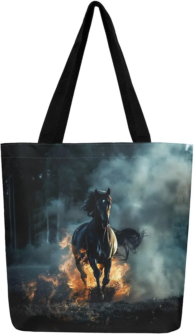 Castle Fairy Purple Elephant Canvas Tote Bag for Adults,Ethnic Tribal Animals Reusable Shopping Bags Portable Storage Handbag