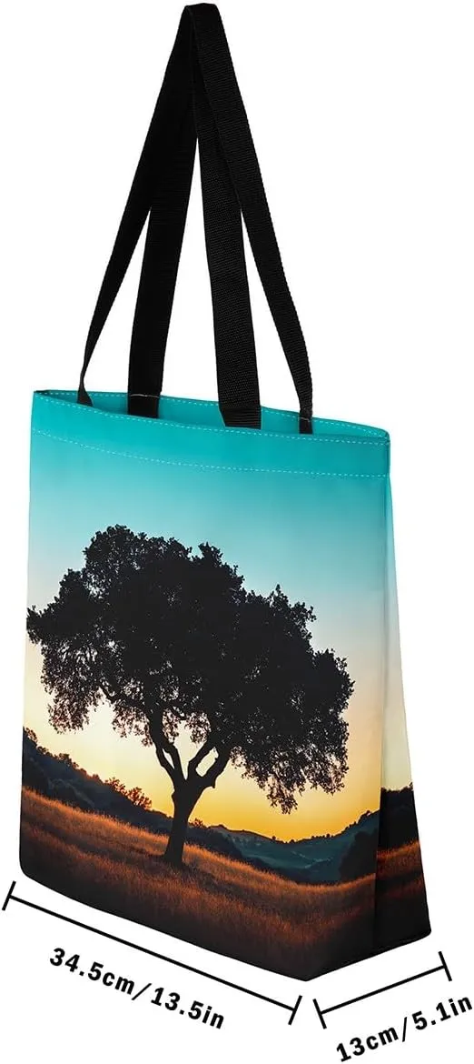 Castle Fairy Purple Elephant Canvas Tote Bag for Adults,Ethnic Tribal Animals Reusable Shopping Bags Portable Storage Handbag
