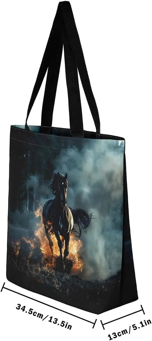 Castle Fairy Purple Elephant Canvas Tote Bag for Adults,Ethnic Tribal Animals Reusable Shopping Bags Portable Storage Handbag