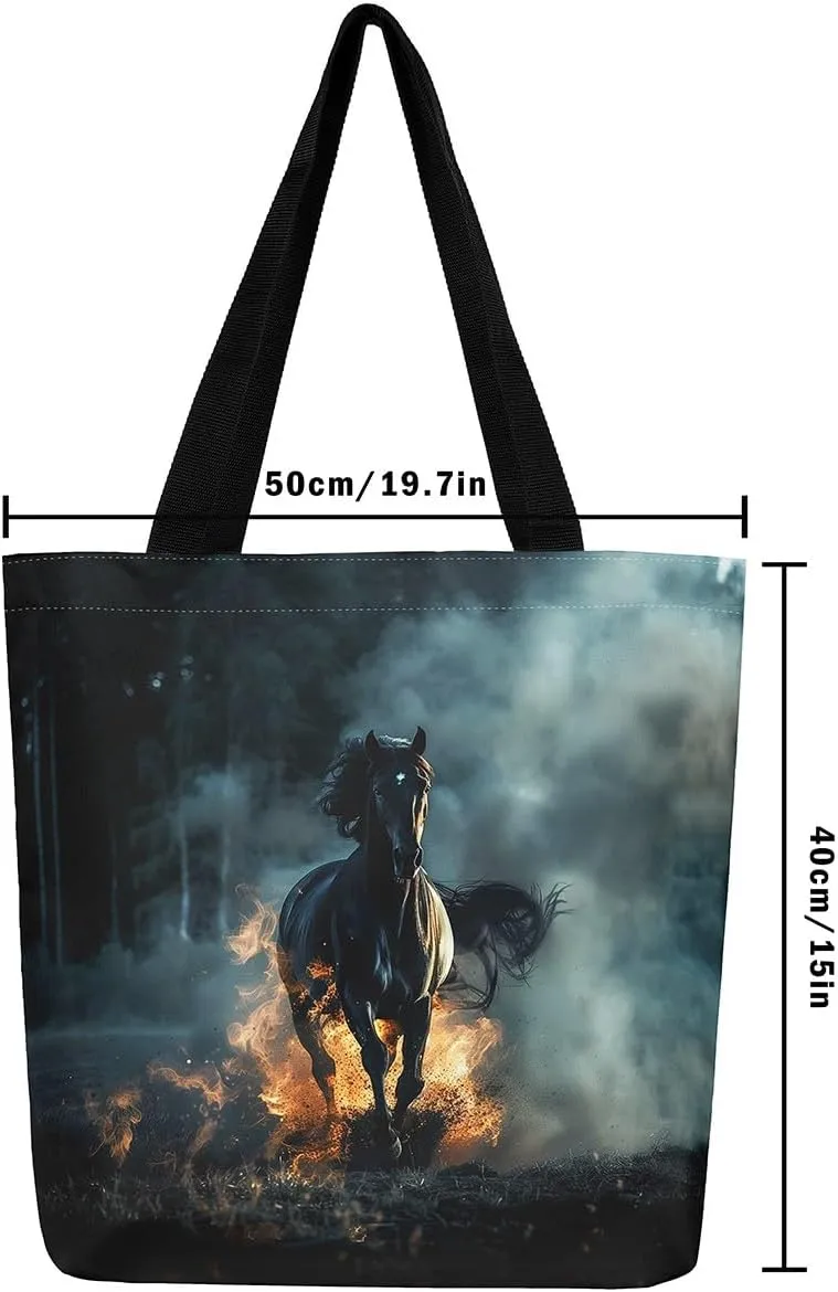 Castle Fairy Purple Elephant Canvas Tote Bag for Adults,Ethnic Tribal Animals Reusable Shopping Bags Portable Storage Handbag