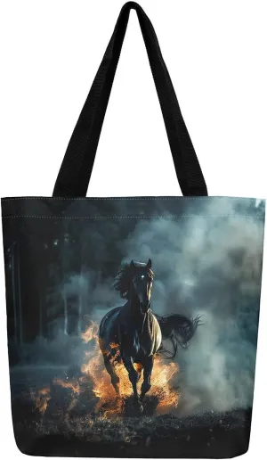 Castle Fairy Purple Elephant Canvas Tote Bag for Adults,Ethnic Tribal Animals Reusable Shopping Bags Portable Storage Handbag