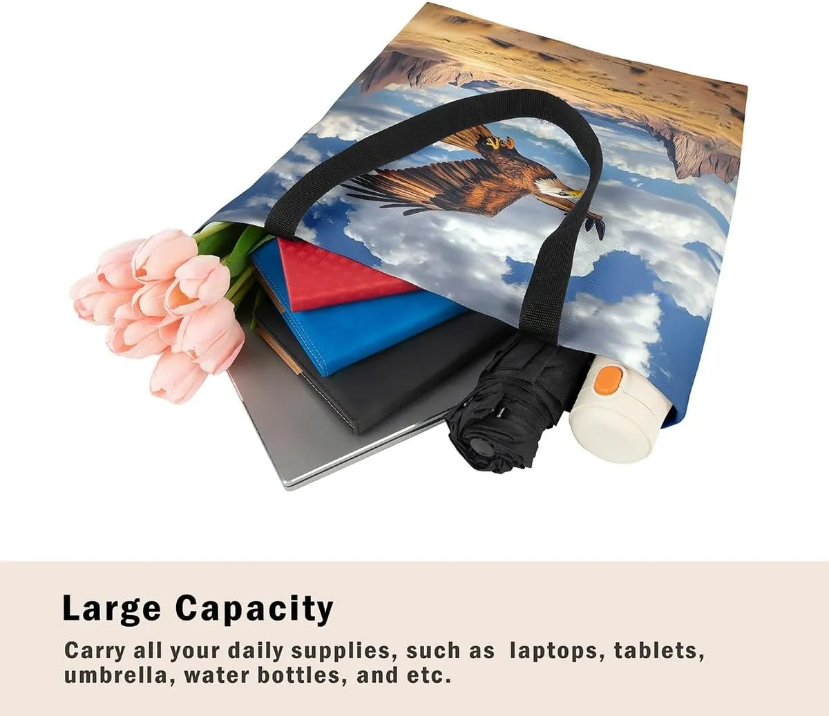 Castle Fairy Purple Elephant Canvas Tote Bag for Adults,Ethnic Tribal Animals Reusable Shopping Bags Portable Storage Handbag