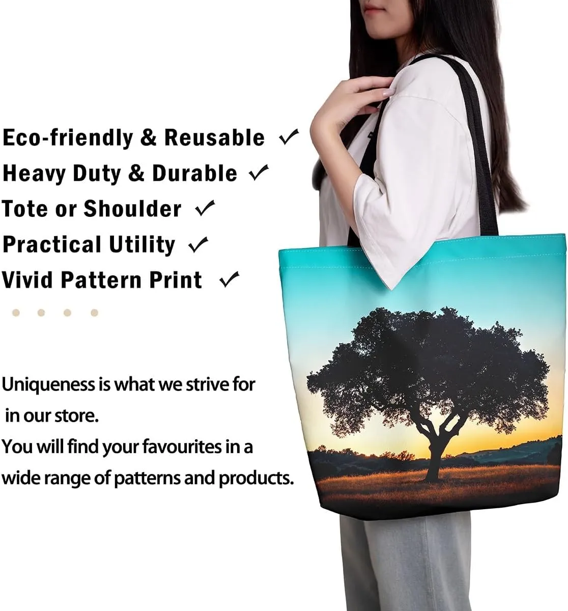 Castle Fairy Purple Elephant Canvas Tote Bag for Adults,Ethnic Tribal Animals Reusable Shopping Bags Portable Storage Handbag